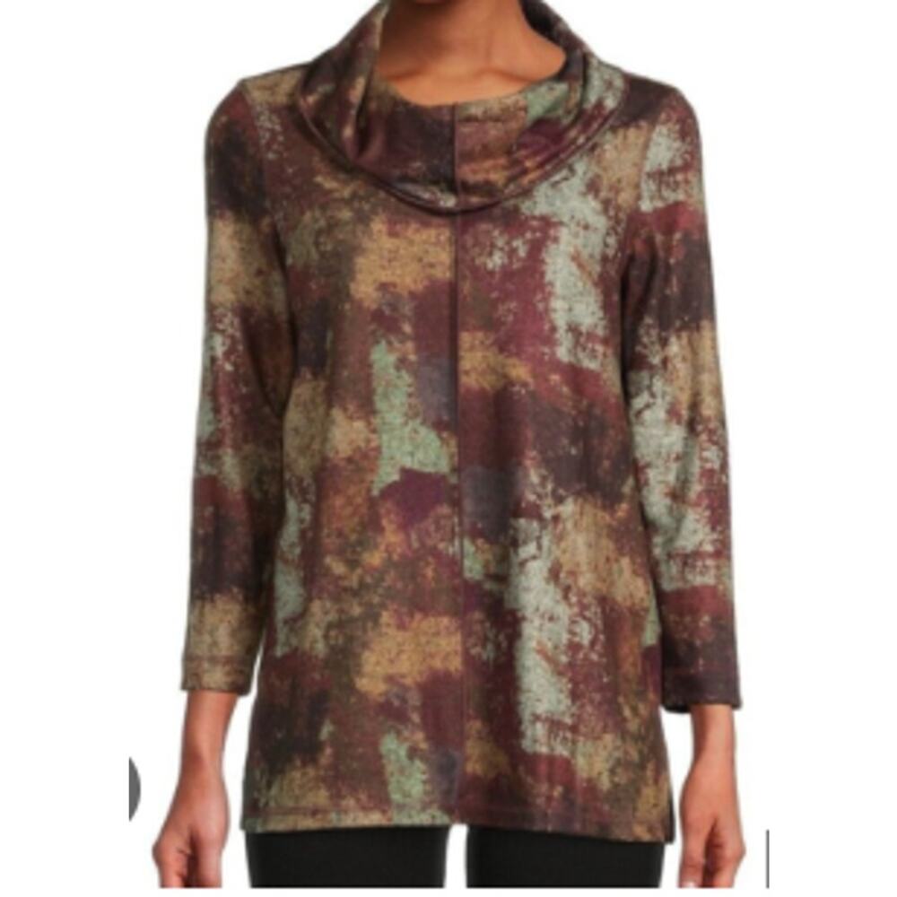 Ali Miles Petite Large Brushed Knit Tunic Top – Brown, Maroon, Black